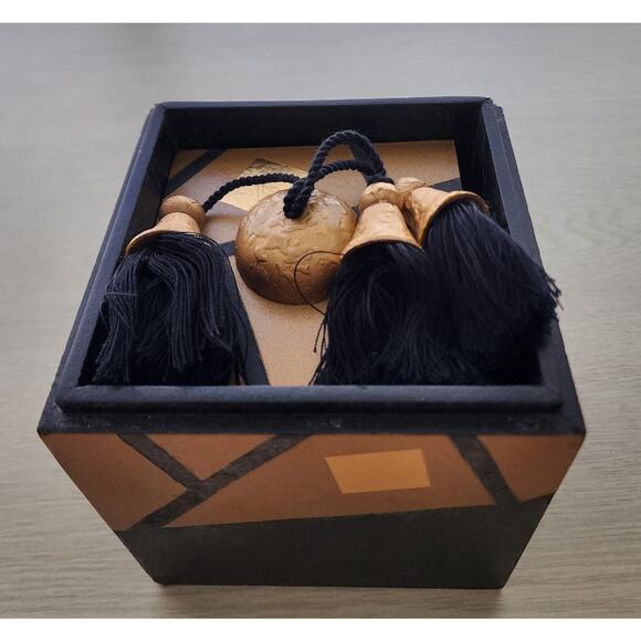 Nesting Boxes-Set of 3-Black & Gold Decoupage-Tassels - Picture 6 of 14